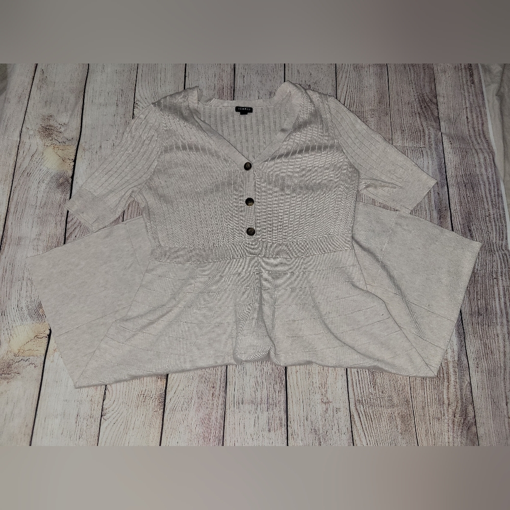 OATMEAL MINI SWEATER BUTTON-FRONT SKATER DRESS